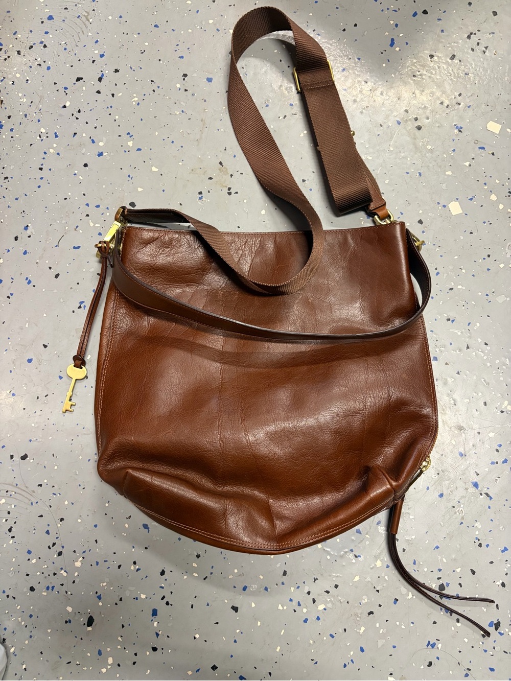 Fossil Brown Leather Shoulder Hobo Crossbody